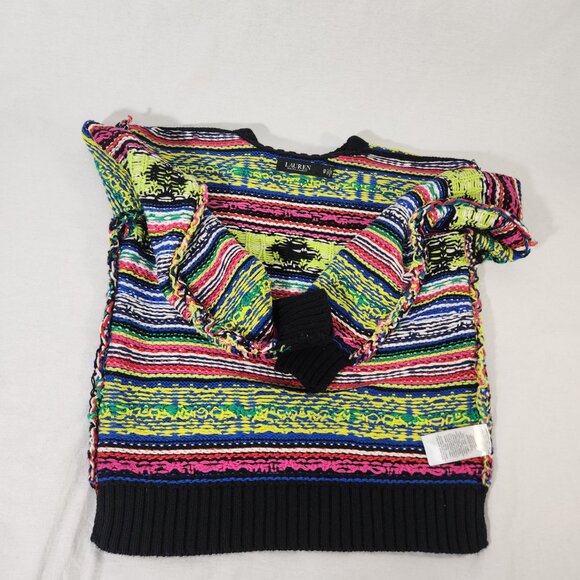 LAUREN Unisex Multicolor Geo-Motif Cotton-Linen Crewneck Sweater Size XS Ex. Con - Picture 13 of 16